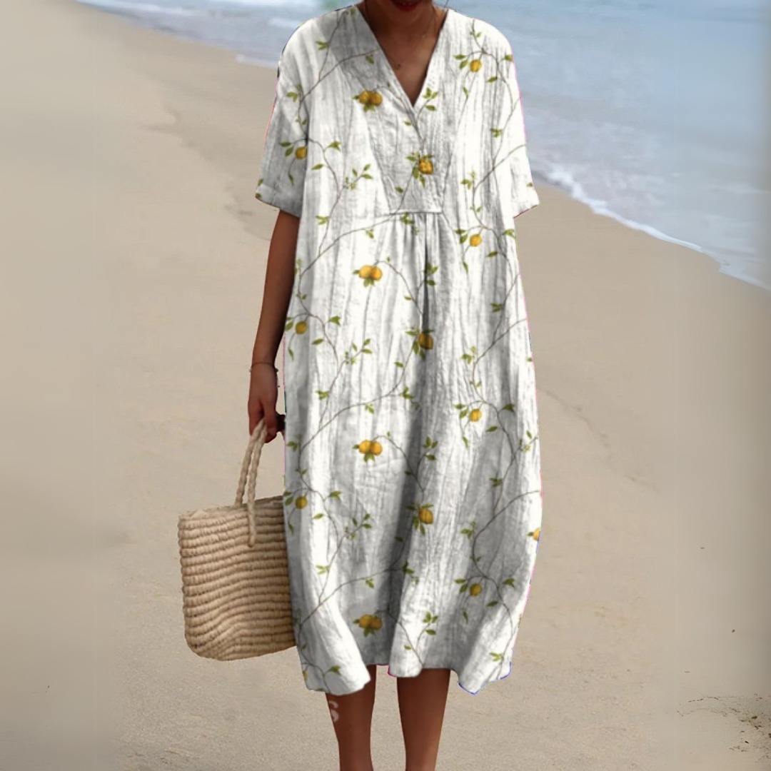 Nina V-Neck Dress | Lightweight Cotton-Linen Blend, Multicolour Summer Style 8