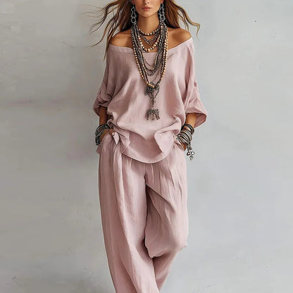 Pavla Co-Ord Set | Off-Shoulder Top & Wide-Leg Trousers for Women 0
