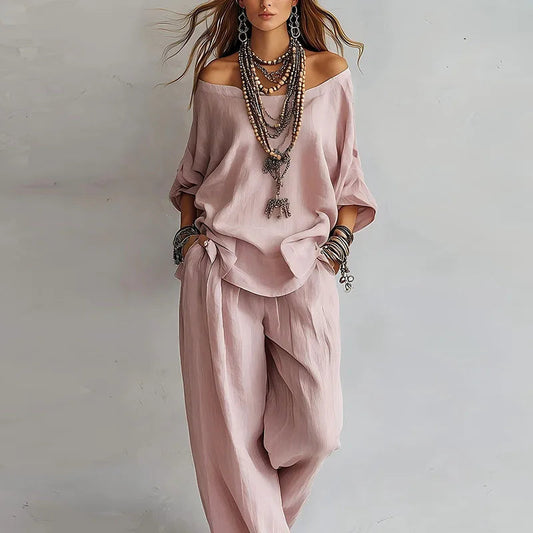 Pavla Co-Ord Set | Off-Shoulder Top & Wide-Leg Trousers for Women 0