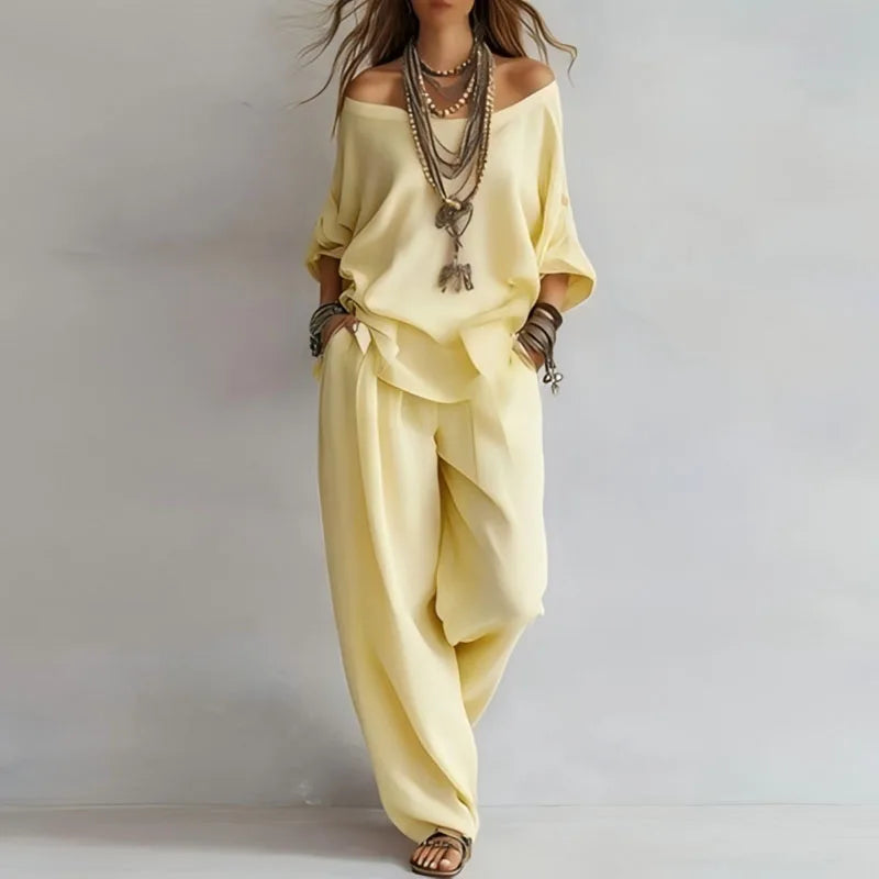 Pavla Co-Ord Set | Off-Shoulder Top & Wide-Leg Trousers for Women 2