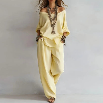 Pavla Co-Ord Set | Off-Shoulder Top & Wide-Leg Trousers for Women 2