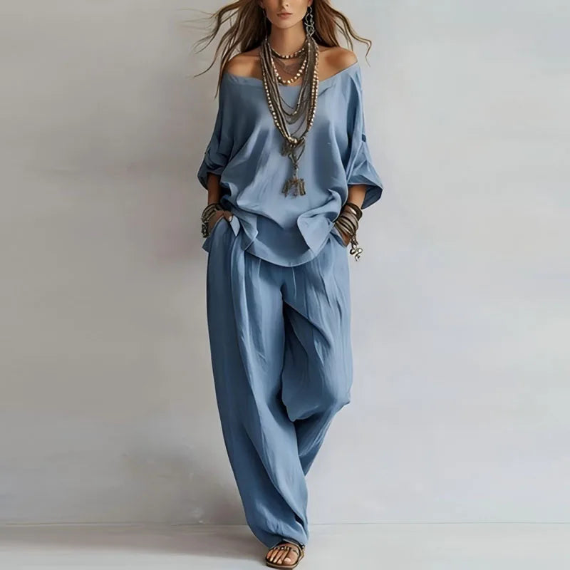 Pavla Co-Ord Set | Off-Shoulder Top & Wide-Leg Trousers for Women 3