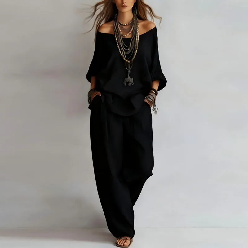 Pavla Co-Ord Set | Off-Shoulder Top & Wide-Leg Trousers for Women 5