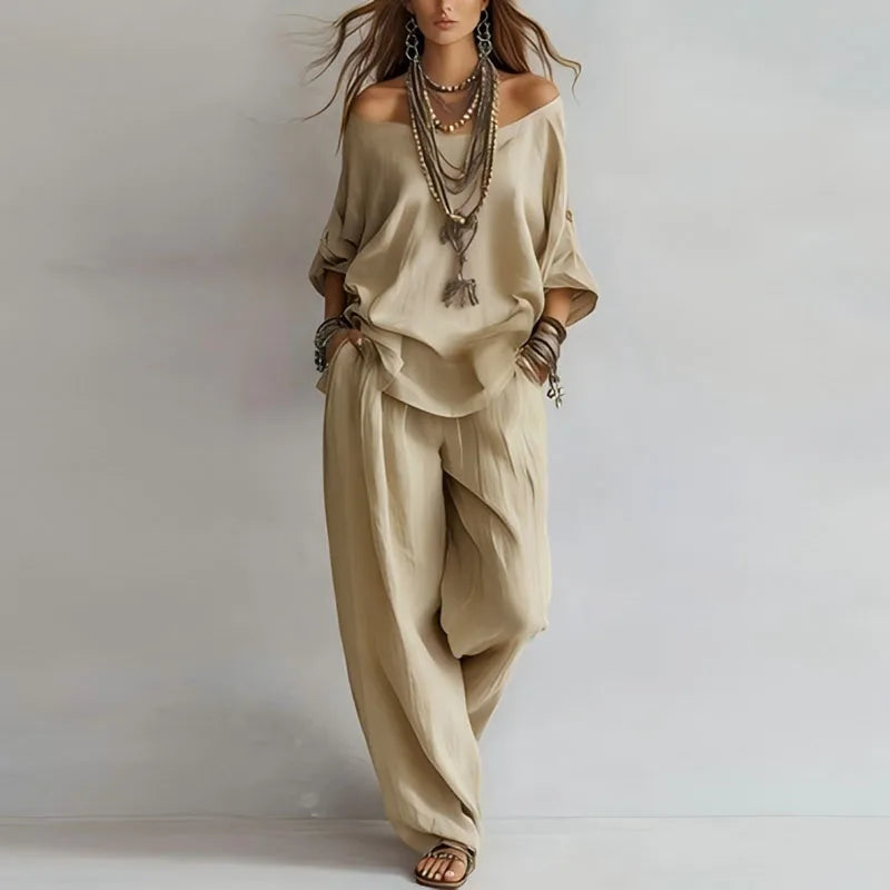 Pavla Co-Ord Set | Off-Shoulder Top & Wide-Leg Trousers for Women 6