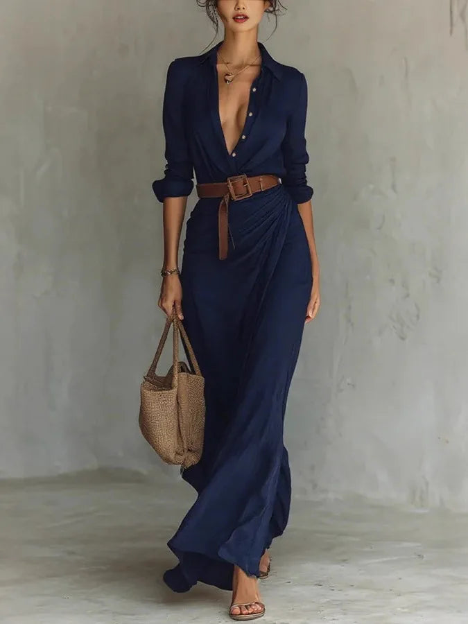 Pera Maxi Dress | Long Sleeve, Deep V Neckline, Ankle-Length 2
