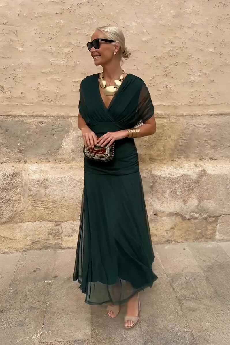 Piper Floral Maxi Dress | Elegant V-Neck, Pleated Waist, Lightweight Fabric 0