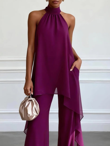 Prina Women's Set | Elegant Halter Top and Pants, 100% Polyester 2
