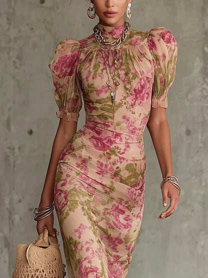 Rhea Floral Maxi Dress | Vintage Rose Print, Puff Sleeves 1
