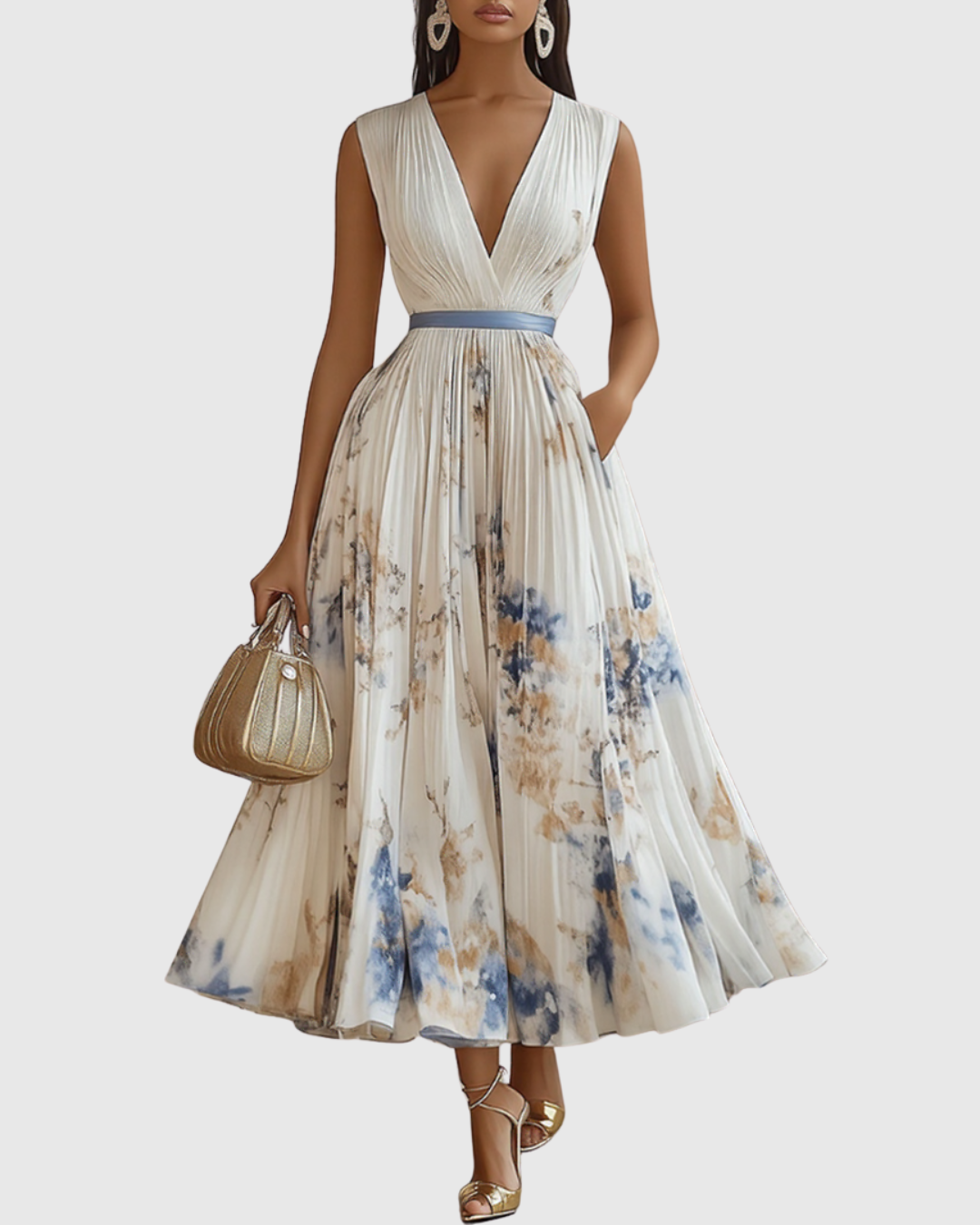 Rosa Maxi Dress | Long Sleeve Floral Design with Pleats 0