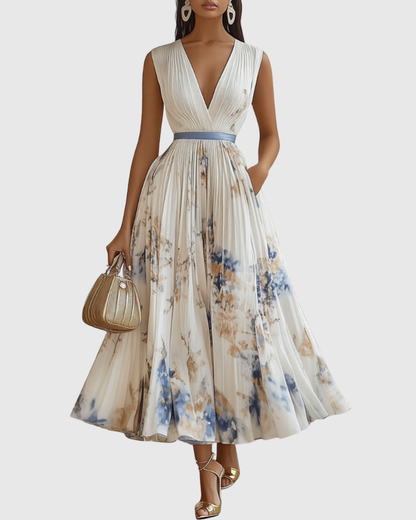 Rosa Maxi Dress | Long Sleeve Floral Design with Pleats 0