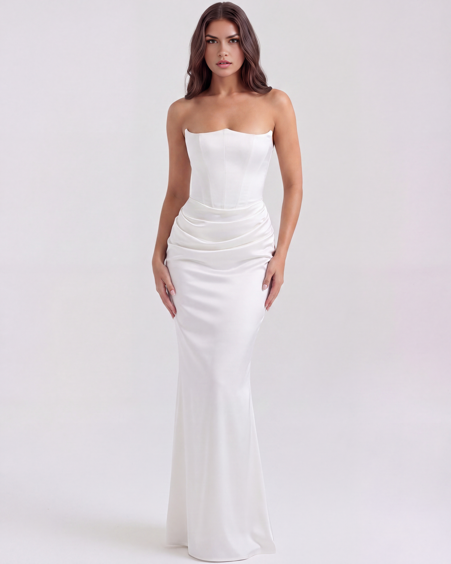 Rosa Women's Dress | Elegant White Corset Design, Stretch Crepe 1