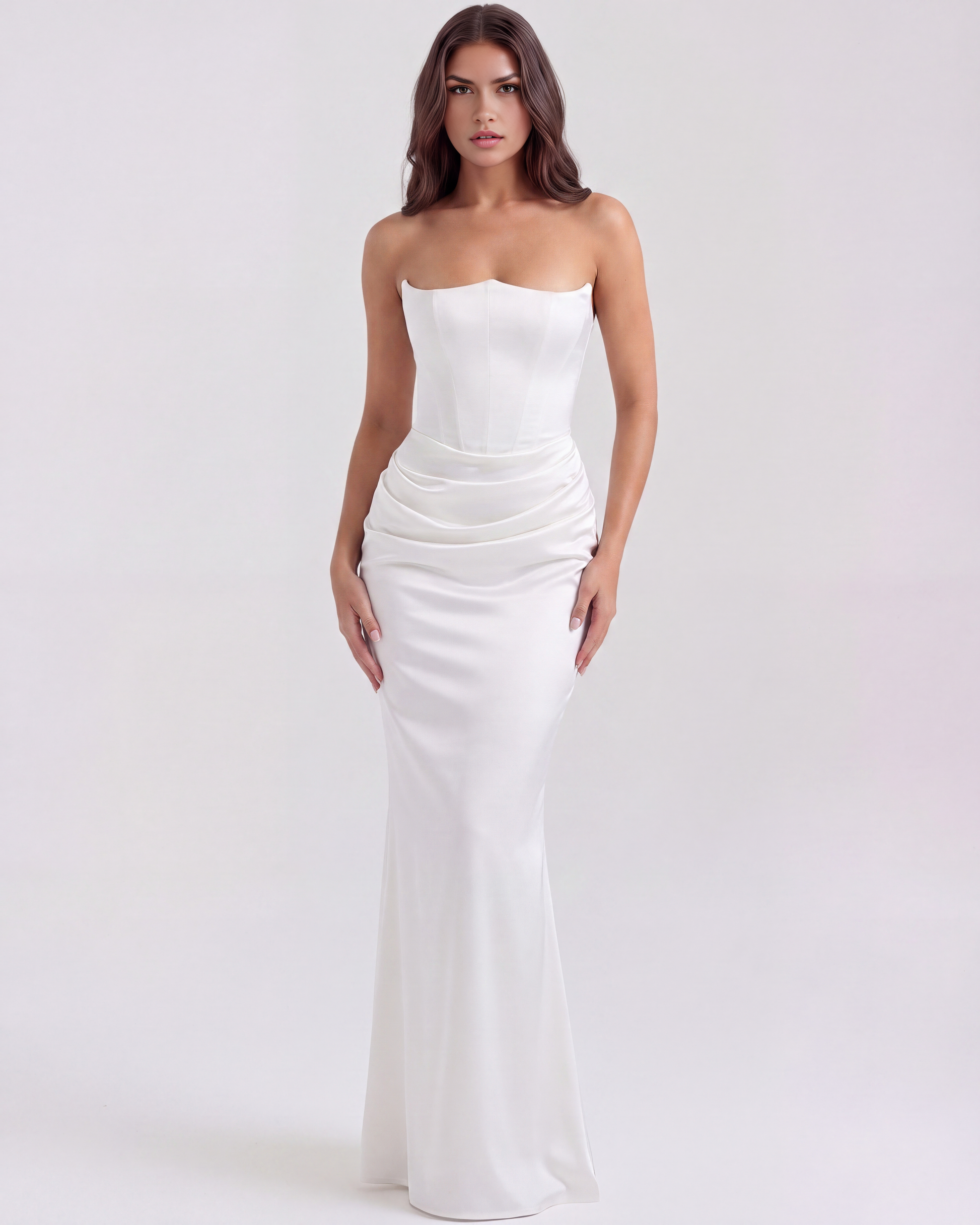 Rosa Women's Dress | Elegant White Corset Design, Stretch Crepe 1