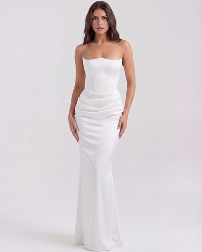 Rosa Women's Dress | Elegant White Corset Design, Stretch Crepe 1