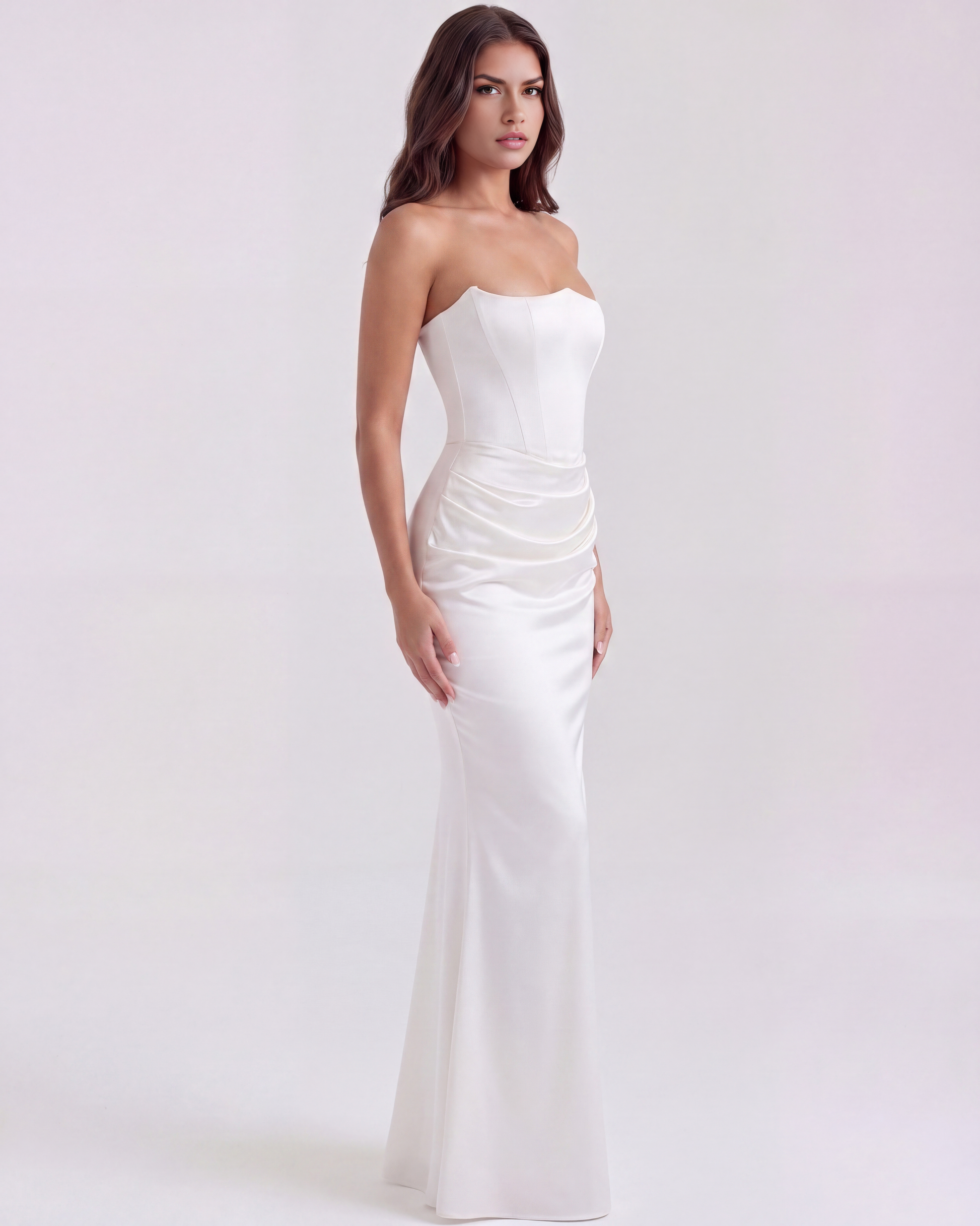 Rosa Women's Dress | Elegant White Corset Design, Stretch Crepe 2