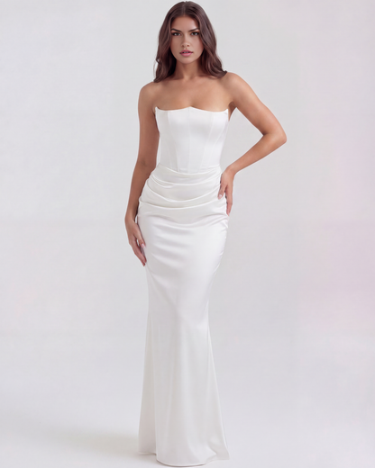 Rosa Women's Dress | Elegant White Corset Design, Stretch Crepe 3