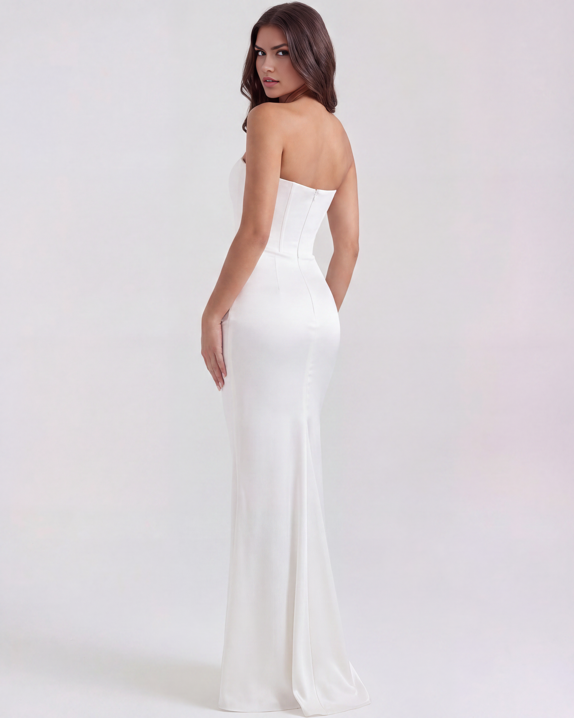 Rosa Women's Dress | Elegant White Corset Design, Stretch Crepe 4
