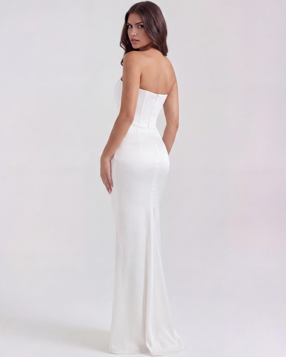 Rosa Women's Dress | Elegant White Corset Design, Stretch Crepe 4