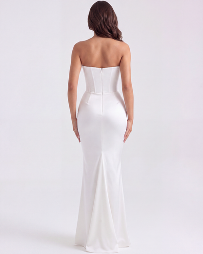 Rosa Women's Dress | Elegant White Corset Design, Stretch Crepe 5