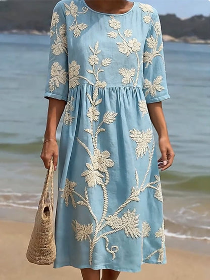 Saffron Floral Dress | Lightweight Linen-Cotton Blend, Midi Length 1