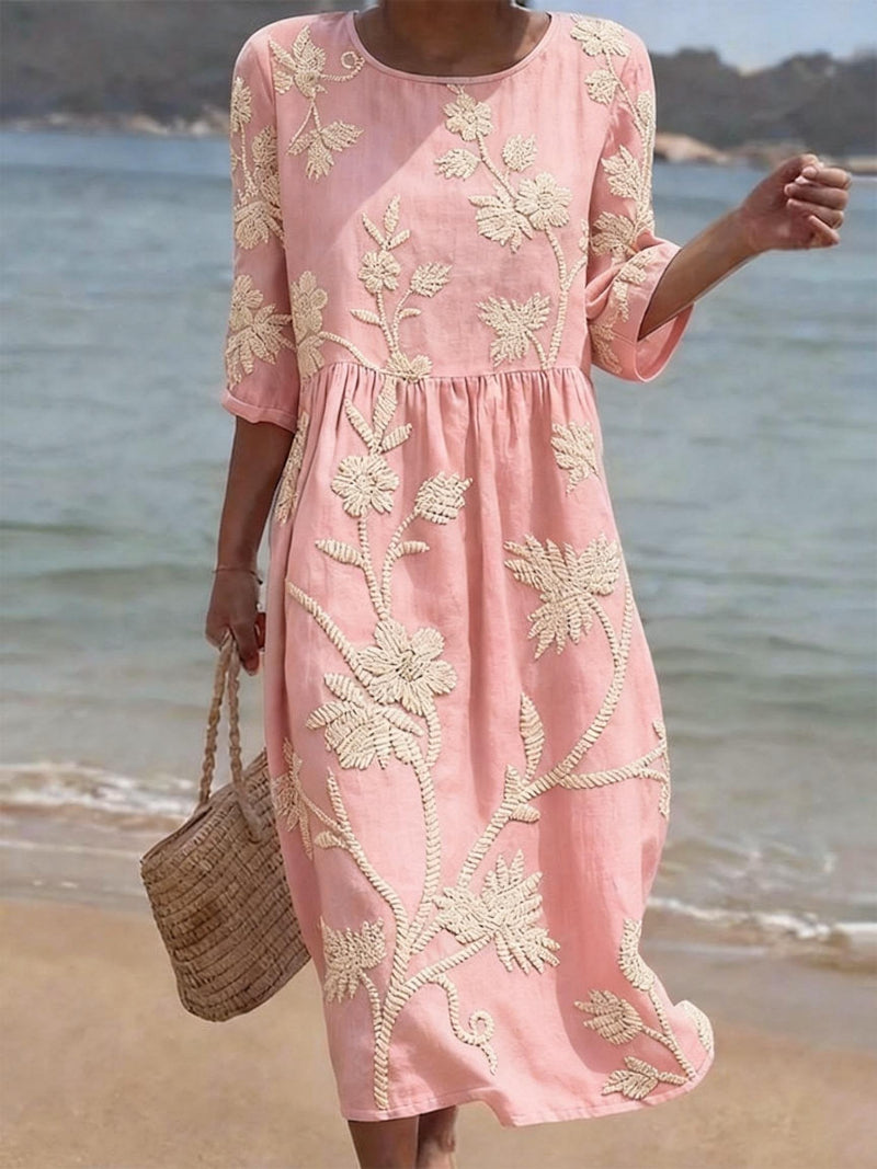 Saffron Floral Dress | Lightweight Linen-Cotton Blend, Midi Length 2