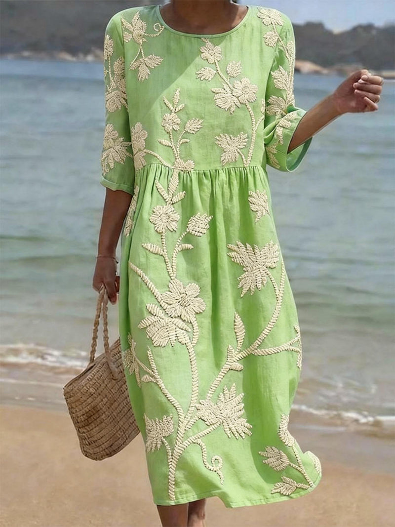 Saffron Floral Dress | Lightweight Linen-Cotton Blend, Midi Length 3