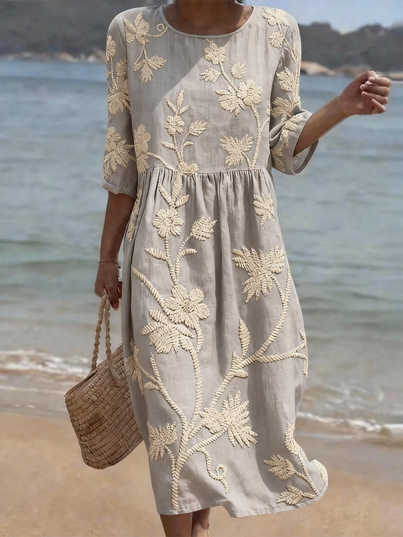 Saffron Floral Dress | Lightweight Linen-Cotton Blend, Midi Length 5