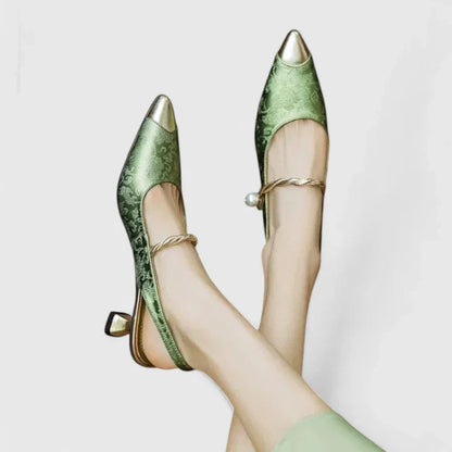 Sera Block Heel Wedding Shoes | Comfortable Pearl Strap, Floral Texture 2