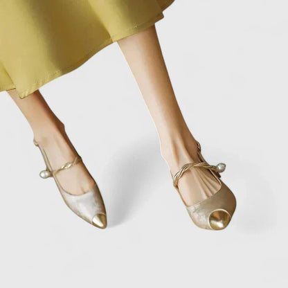 Sera Block Heel Wedding Shoes | Comfortable Pearl Strap, Floral Texture 4
