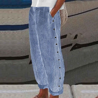 Sera Linen Pants | Striped, Relaxed Fit with Button Accents 2