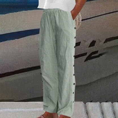Sera Linen Pants | Striped, Relaxed Fit with Button Accents 4
