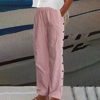 Sera Linen Pants | Striped, Relaxed Fit with Button Accents 5