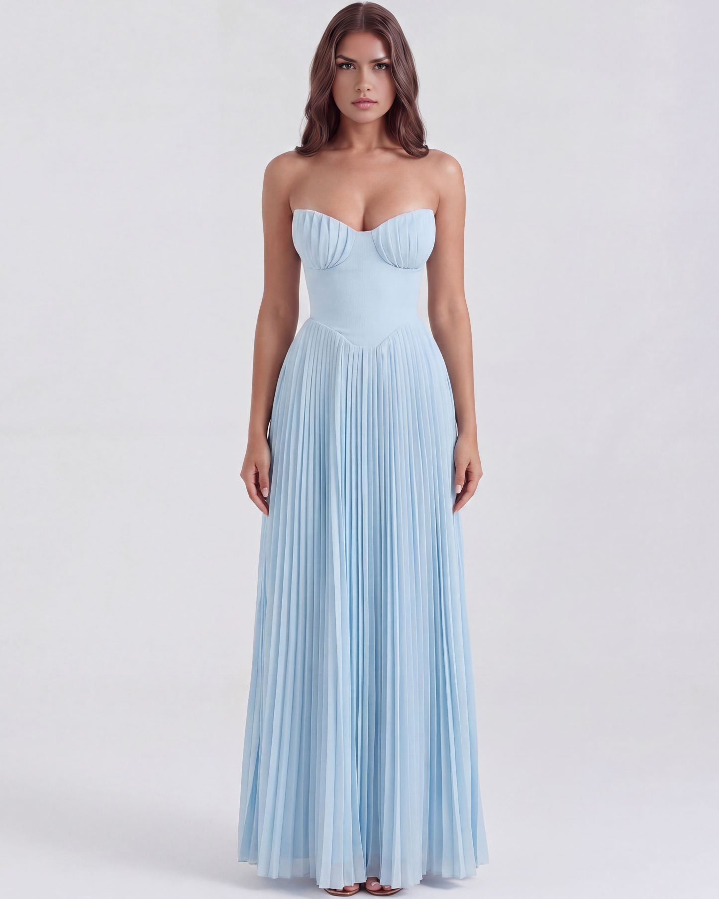 Sienna Maxi Dress | Ocean Blue Georgette, Elegant Pleated Design 0