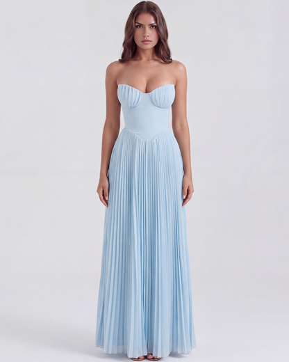Sienna Maxi Dress | Ocean Blue Georgette, Elegant Pleated Design 0