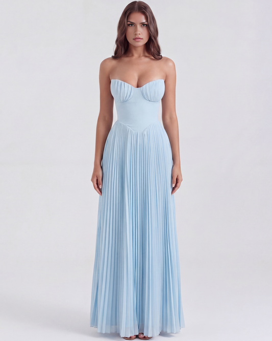 Sienna Maxi Dress | Ocean Blue Georgette, Elegant Pleated Design 0