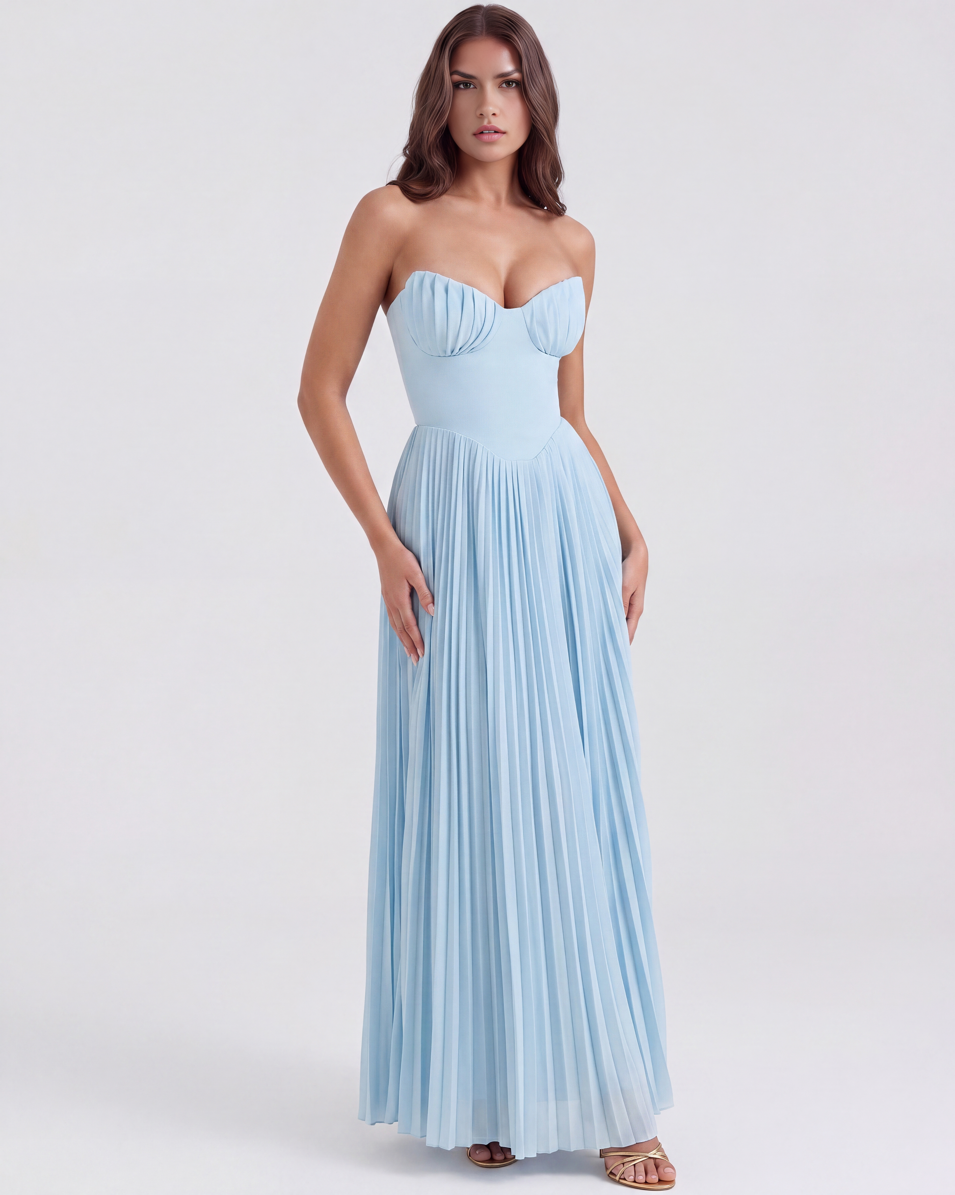 Sienna Maxi Dress | Ocean Blue Georgette, Elegant Pleated Design 1