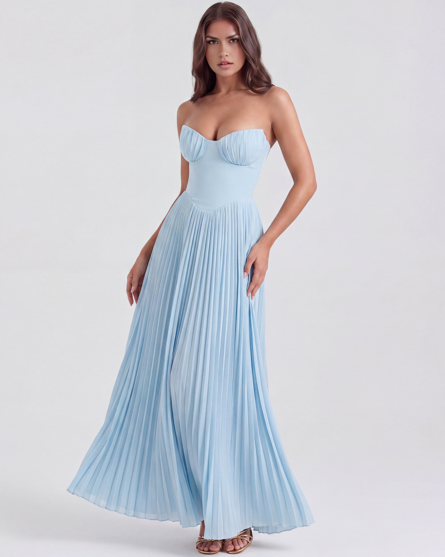 Sienna Maxi Dress | Ocean Blue Georgette, Elegant Pleated Design 3