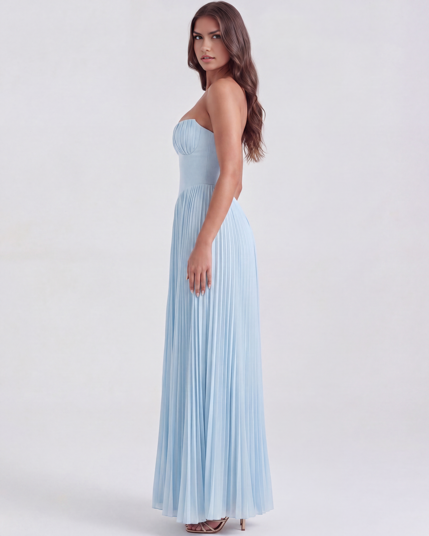 Sienna Maxi Dress | Ocean Blue Georgette, Elegant Pleated Design 4