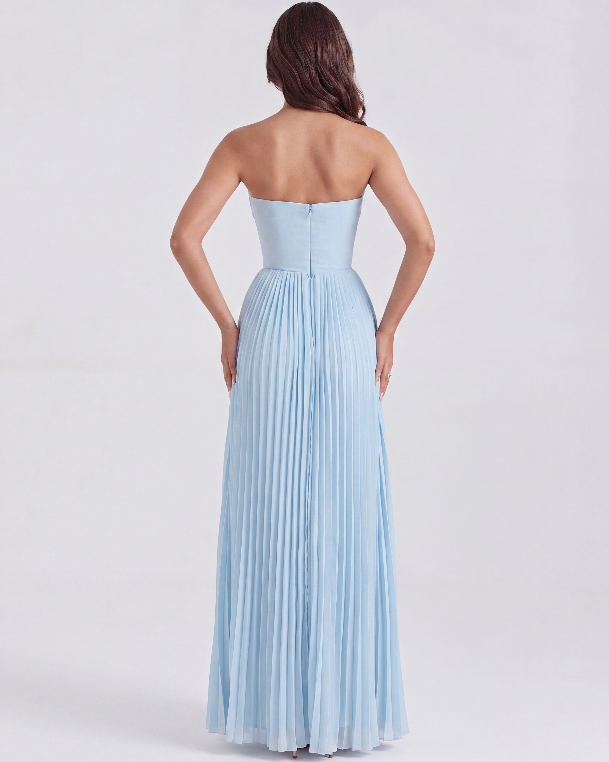 Sienna Maxi Dress | Ocean Blue Georgette, Elegant Pleated Design 7