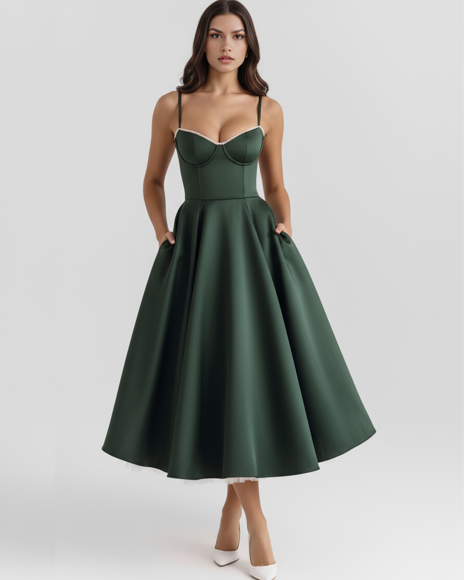 Sienna Midi Dress | Satin Feel, Boned Bodice, Wedding Guest Dress 2