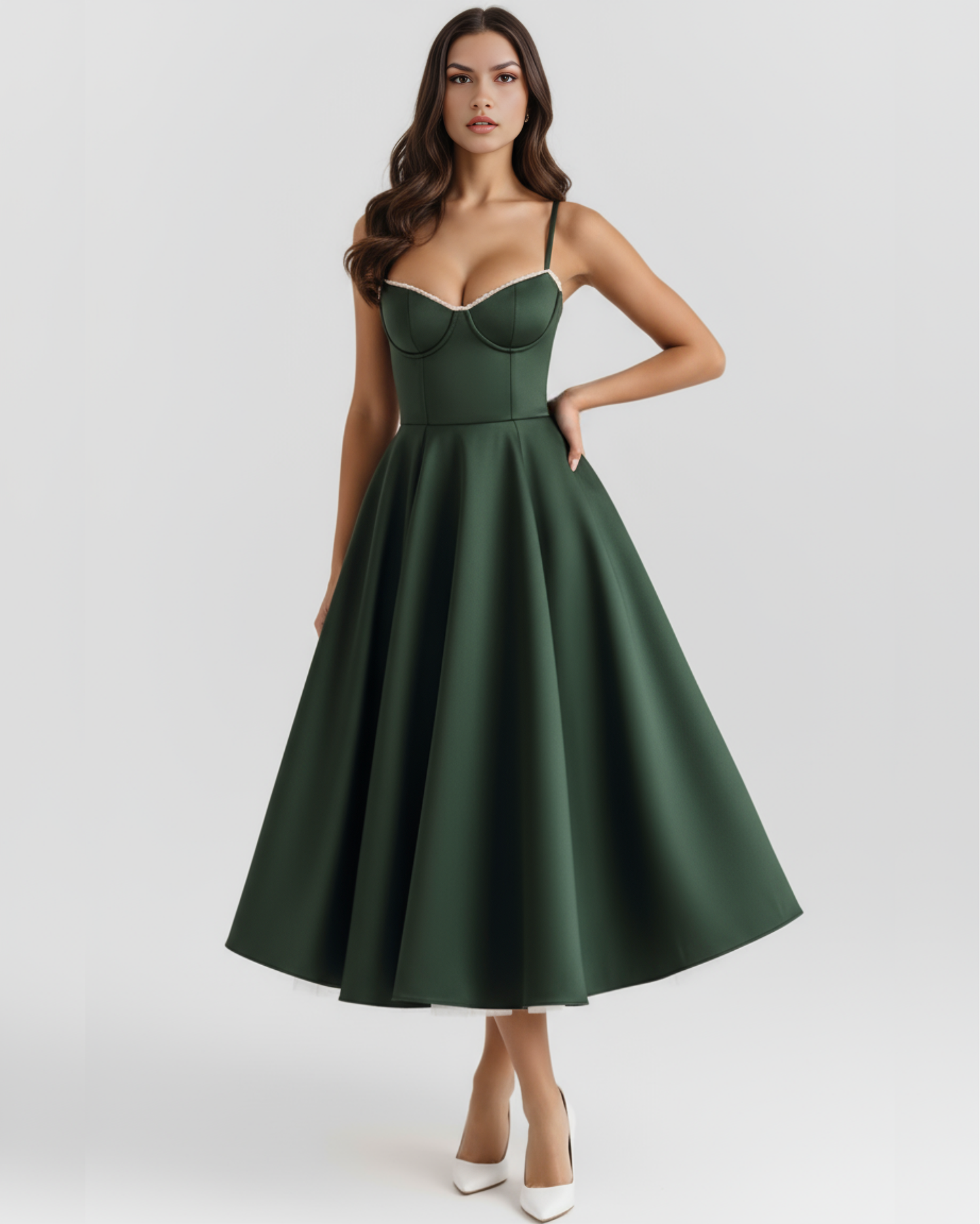 Sienna Midi Dress | Satin Feel, Boned Bodice, Wedding Guest Dress 4