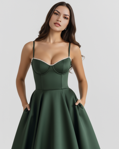 Sienna Midi Dress | Satin Feel, Boned Bodice, Wedding Guest Dress 5