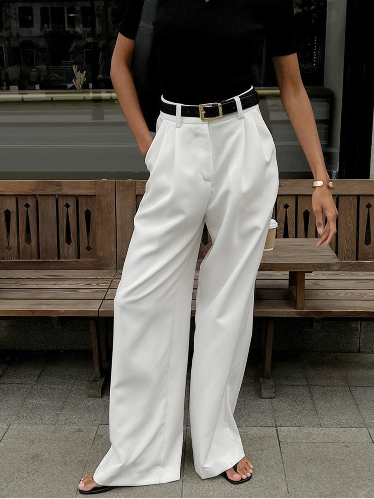 Soleil Wide Leg Pants | Woven Polyester Blend, Regular Fit Women’s Palazzo Trousers 1