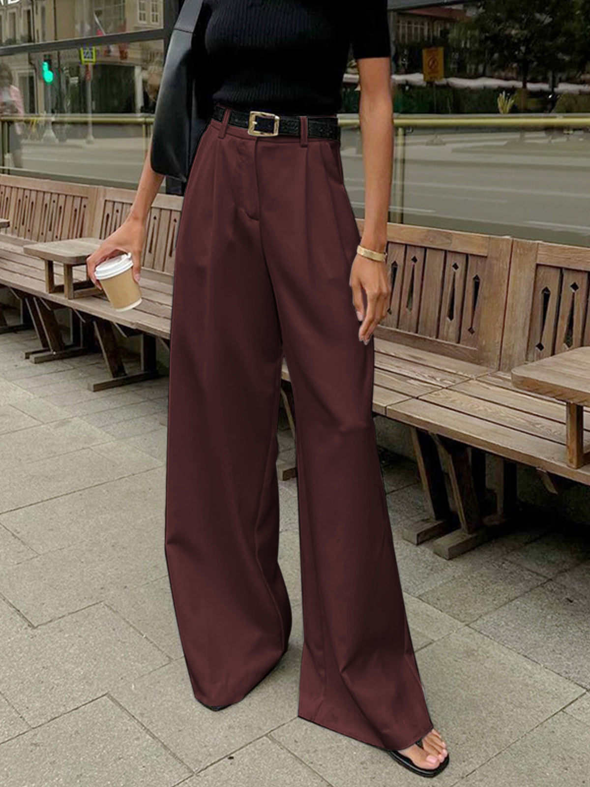 Soleil Wide Leg Pants | Woven Polyester Blend, Regular Fit Women’s Palazzo Trousers 10