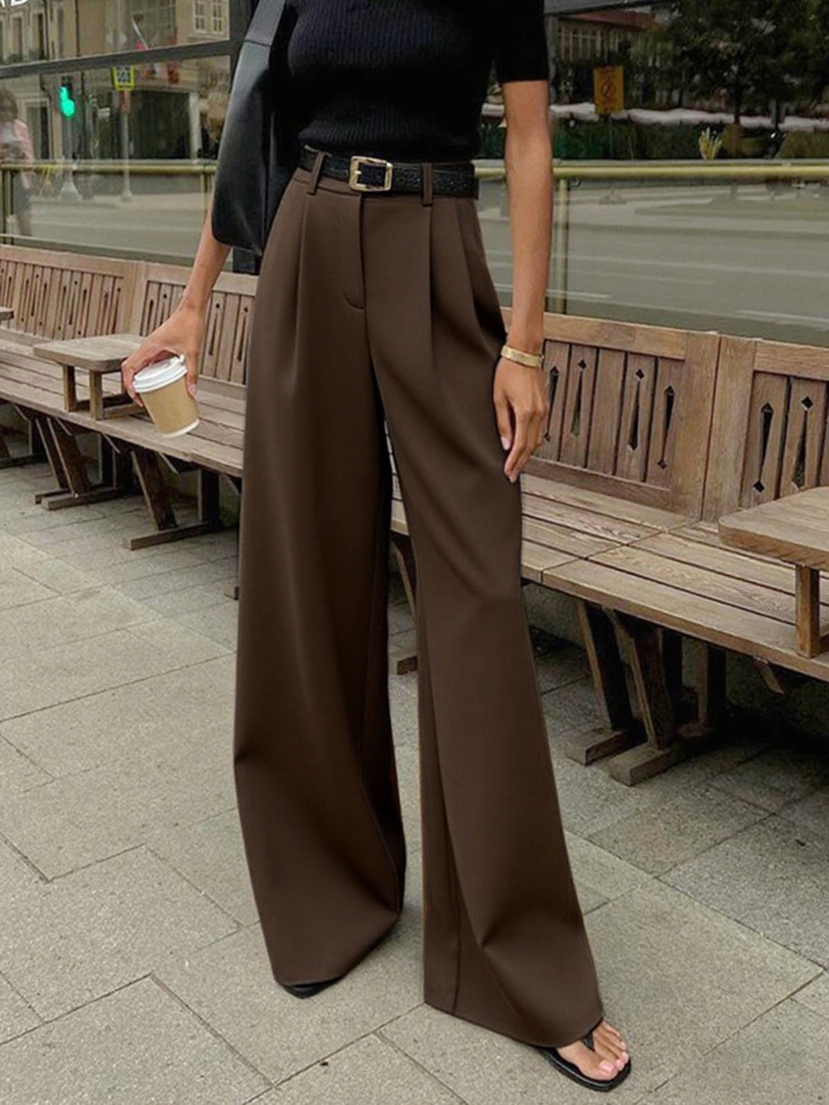 Soleil Wide Leg Pants | Woven Polyester Blend, Regular Fit Women’s Palazzo Trousers 11