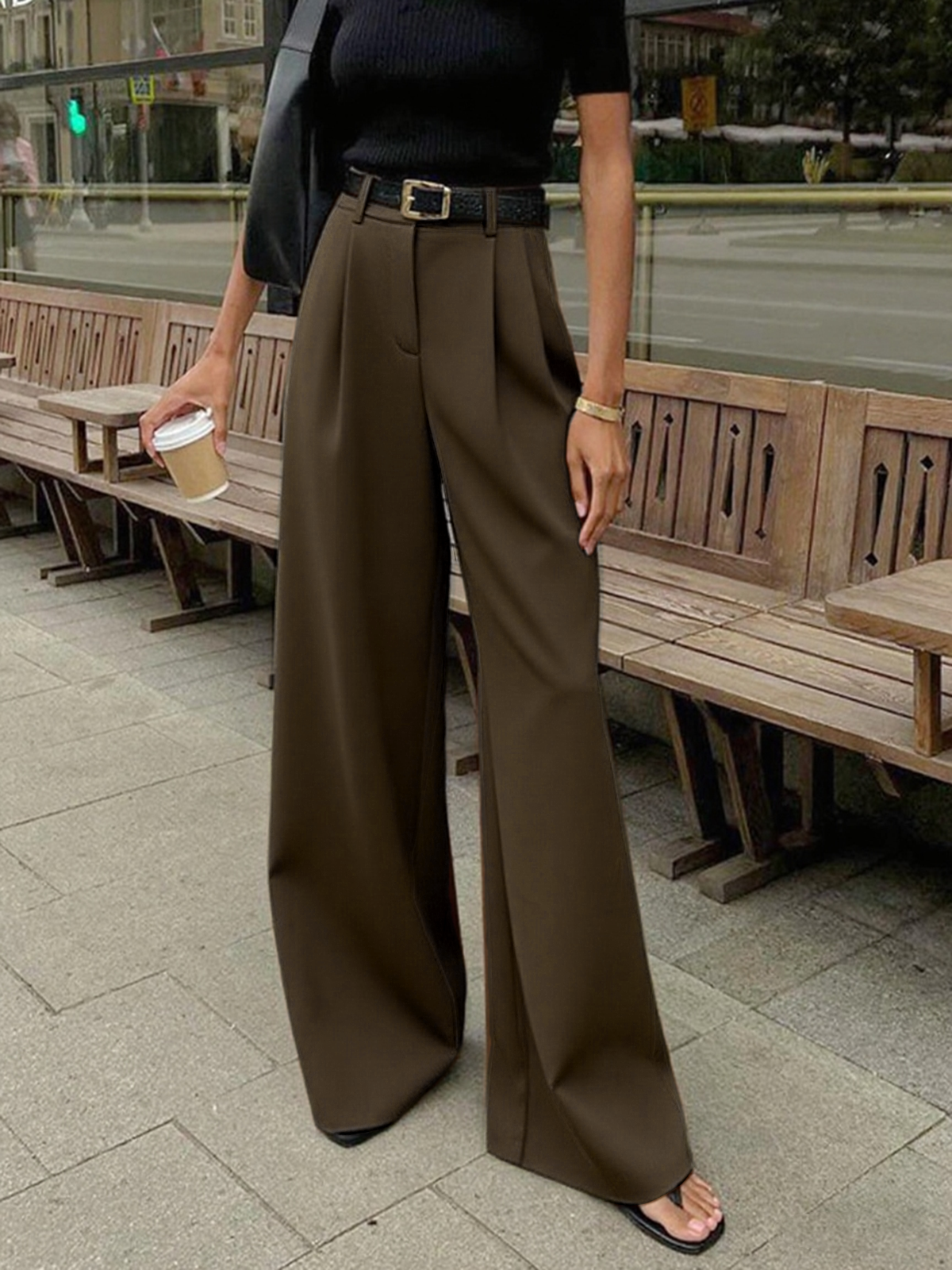 Soleil Wide Leg Pants | Woven Polyester Blend, Regular Fit Women’s Palazzo Trousers 12