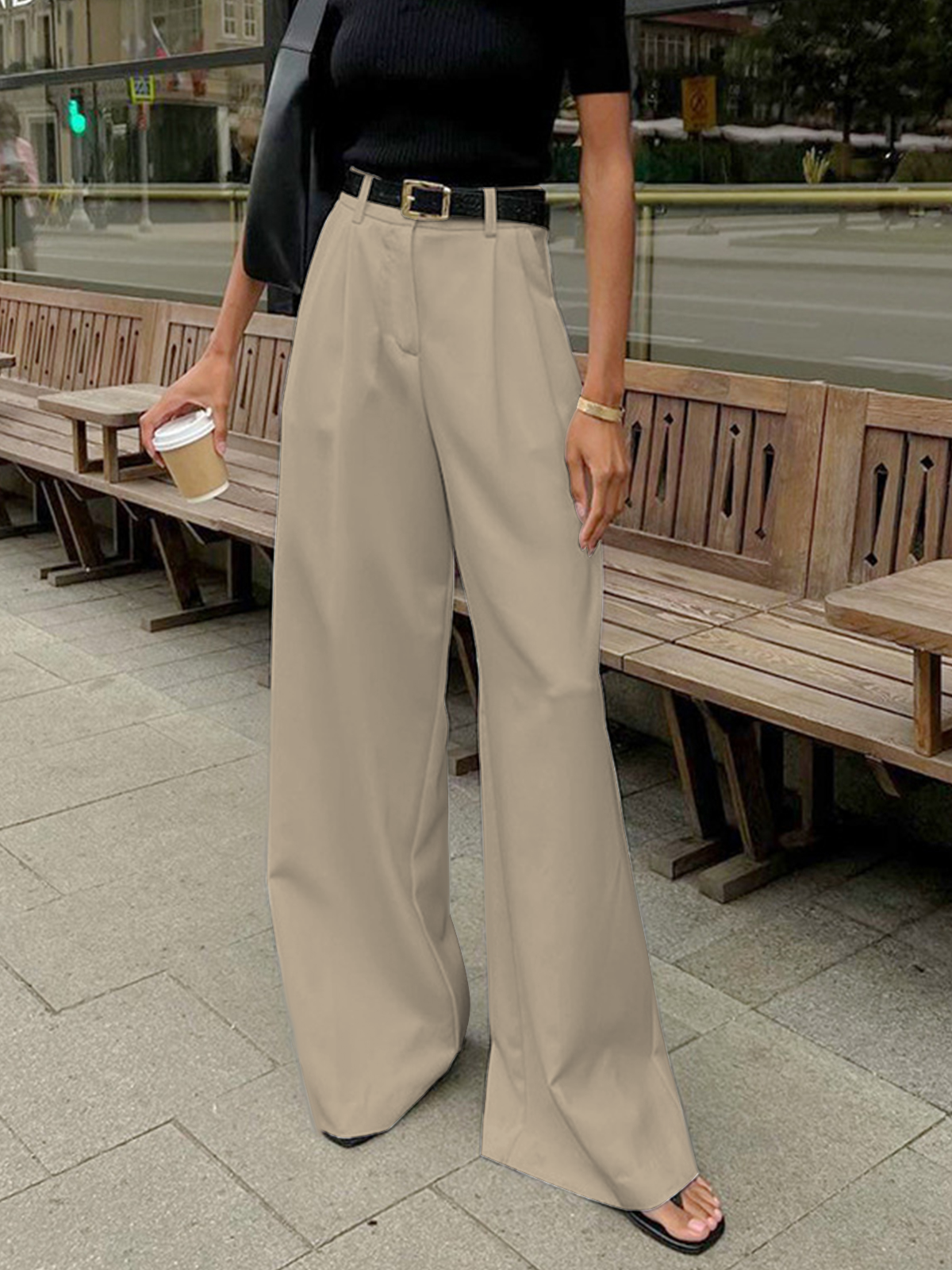 Soleil Wide Leg Pants | Woven Polyester Blend, Regular Fit Women’s Palazzo Trousers 13