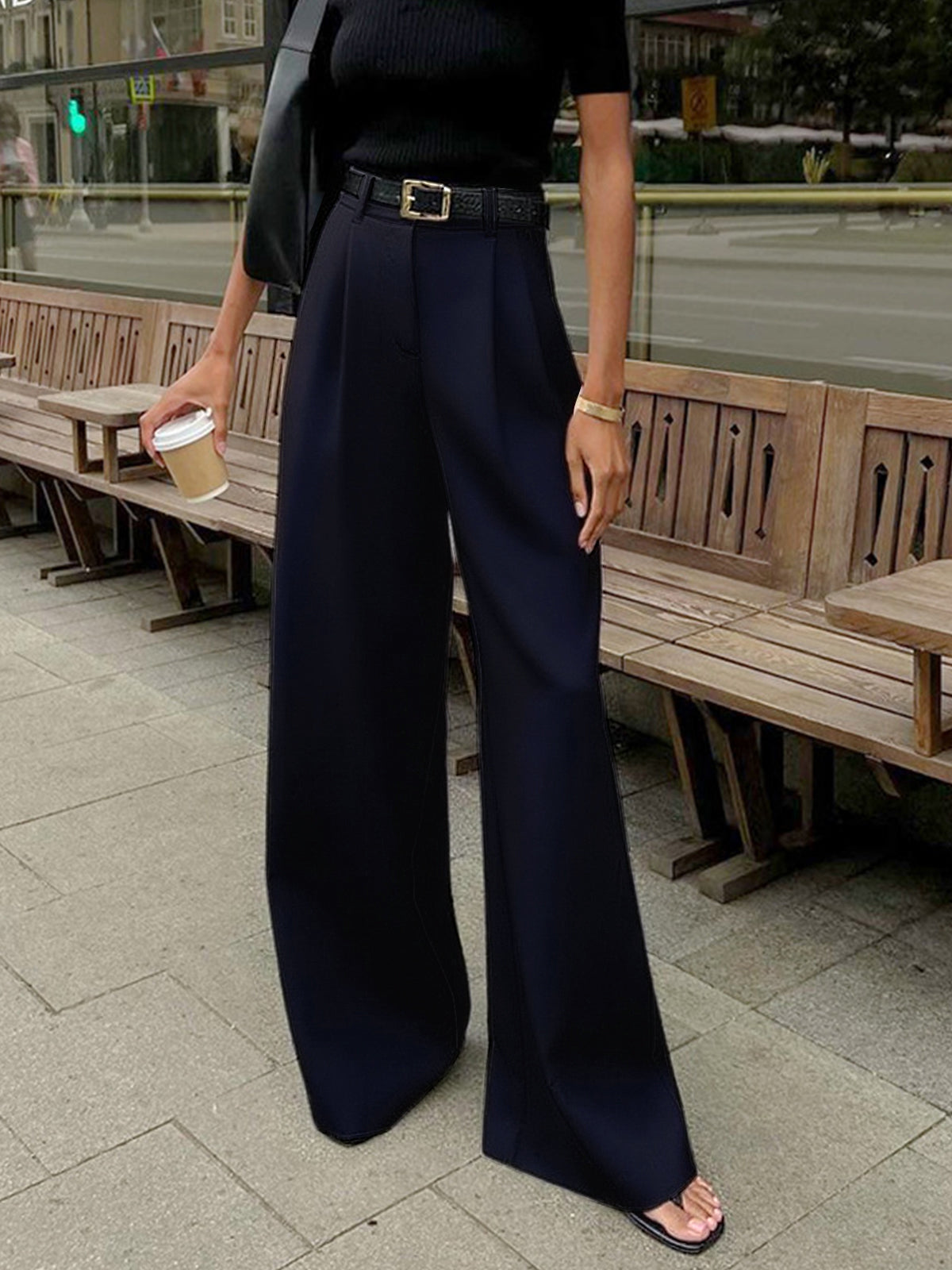 Soleil Wide Leg Pants | Woven Polyester Blend, Regular Fit Women’s Palazzo Trousers 9