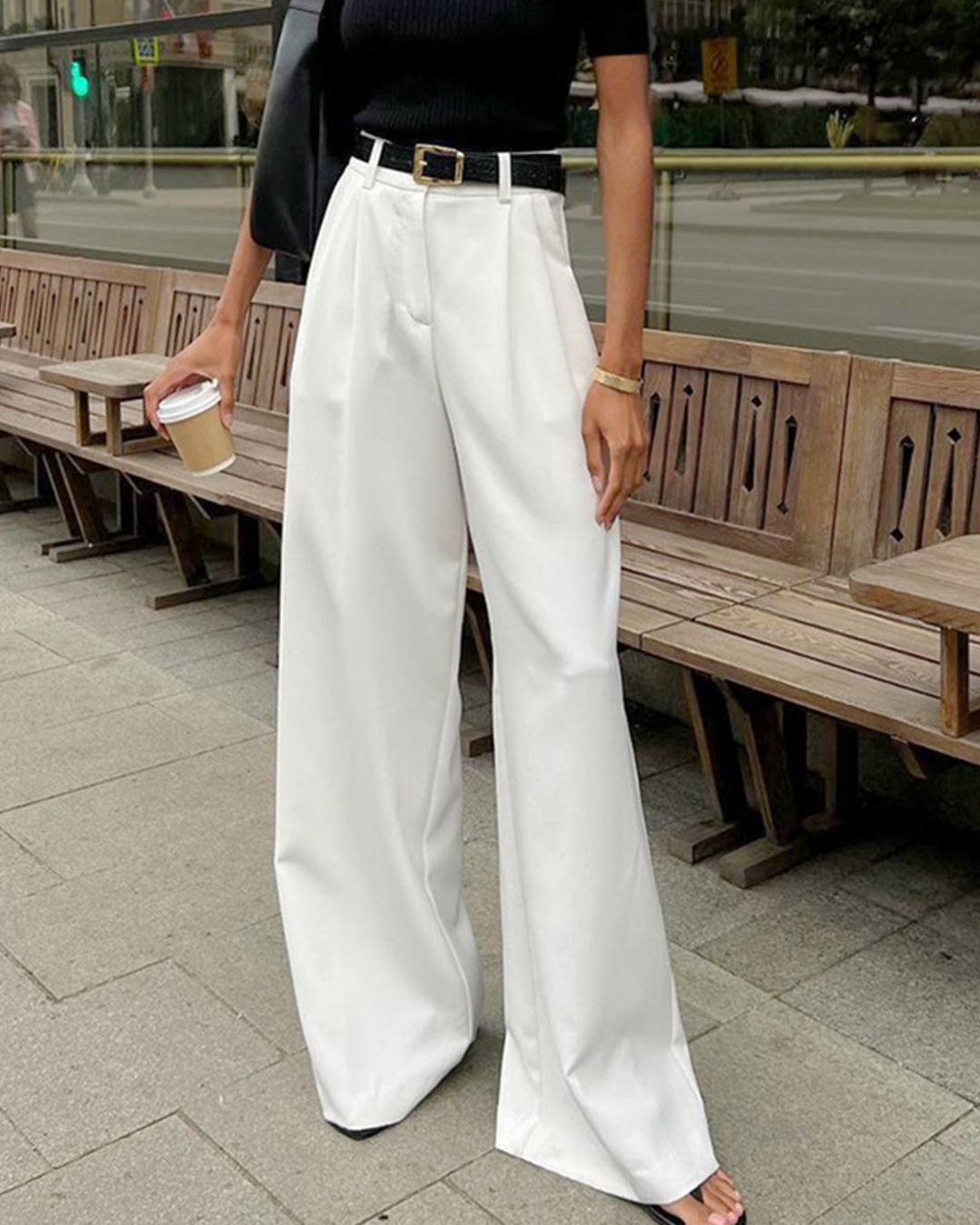 Soleil Wide Leg Pants | Woven Polyester Blend, Regular Fit Women’s Palazzo Trousers