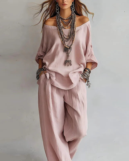 Pavla Co-Ord Set | Off-Shoulder Top & Wide-Leg Trousers for Women