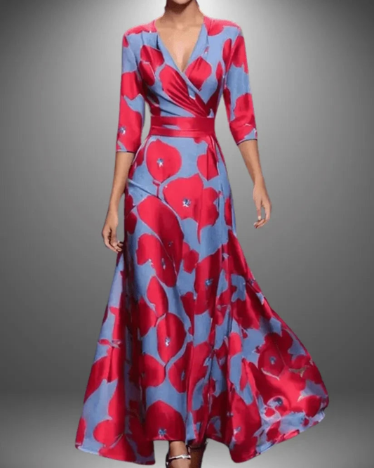 Luna Maxi Dress | Flattering Wrap Design, 3/4 Sleeves